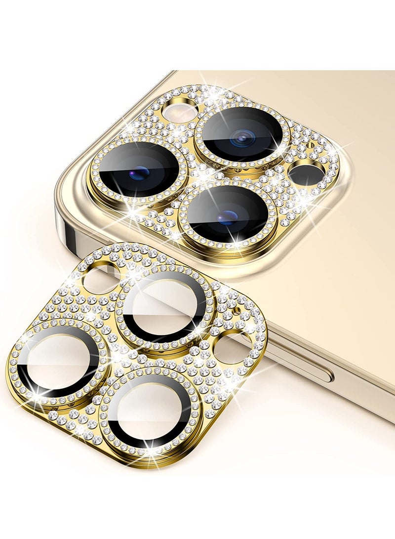 Camera Lens Protector Bling, Glitter Diamond Metal Lens Cover Glass Screen Protector Accessories for iPhone 14 Pro Max & 14 Pro Gold - Image 1