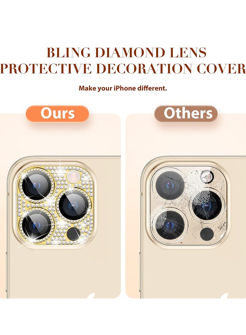 Camera Lens Protector Bling, Glitter Diamond Metal Lens Cover Glass Screen Protector Accessories for iPhone 14 Pro Max & 14 Pro Gold - Image 5