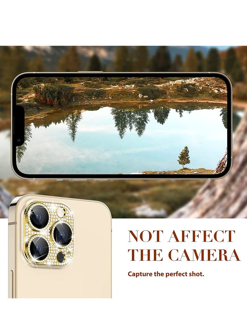 Camera Lens Protector Bling, Glitter Diamond Metal Lens Cover Glass Screen Protector Accessories for iPhone 14 Pro Max & 14 Pro Gold - Image 4