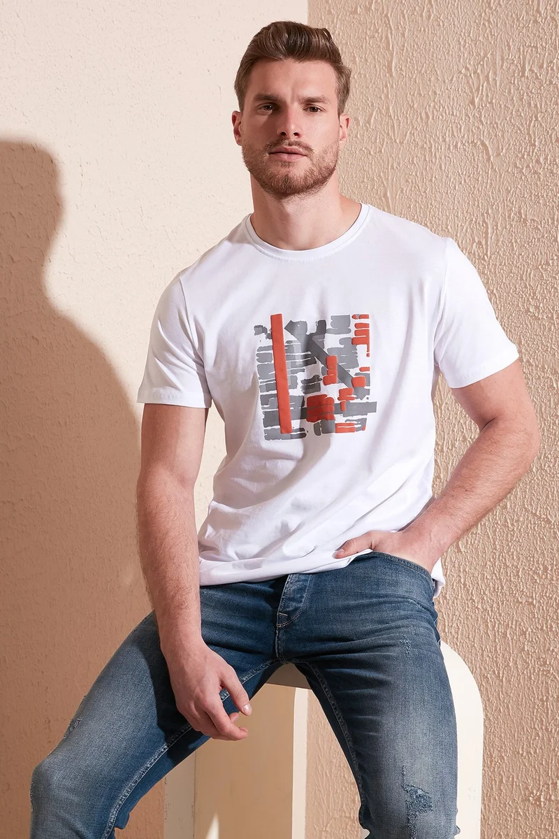 Buratti Printed Crew Neck Cotton Slim Fit T Shirt Men's T Shirt 646R3710