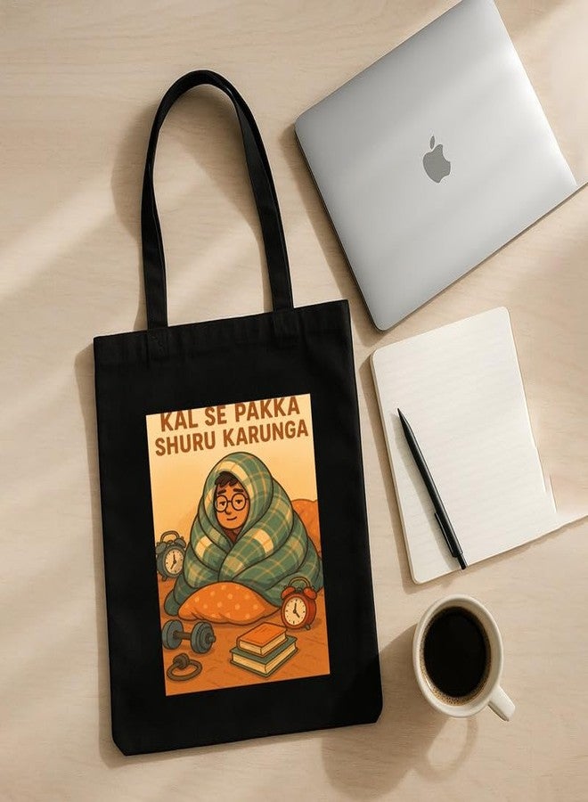 Megrok Kal Se Pakka Tote Bag for Women | Front A4 Size Printed Pocket | 16x14 Inch Student Humor Cotton Bag | Procrastinator's Essential - Image 5