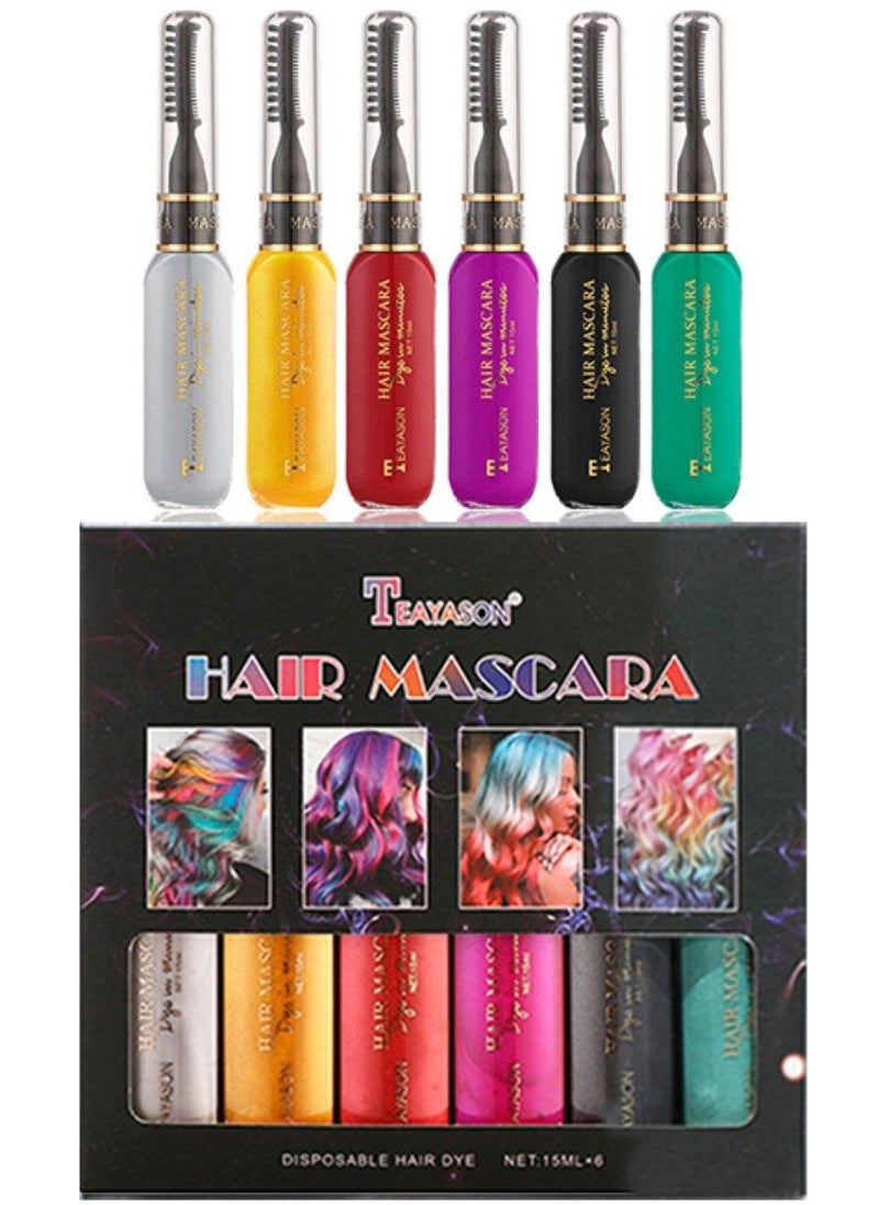TEAYASON 6 Colors Temporary Hair Mascara Set Instantly Hair Color Non-toxic Salon Dye Hair Dyeing Mascara Washable Hair Color Chalk for Hair Dyeing Group B  - Image 1