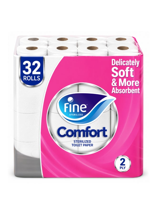 Fine Toilet Paper Tissue Comfort Sterilized For Germ Protection 180 Sheets x 2 Ply, 28 Rolls With 4 Free Rolls White - Image 1