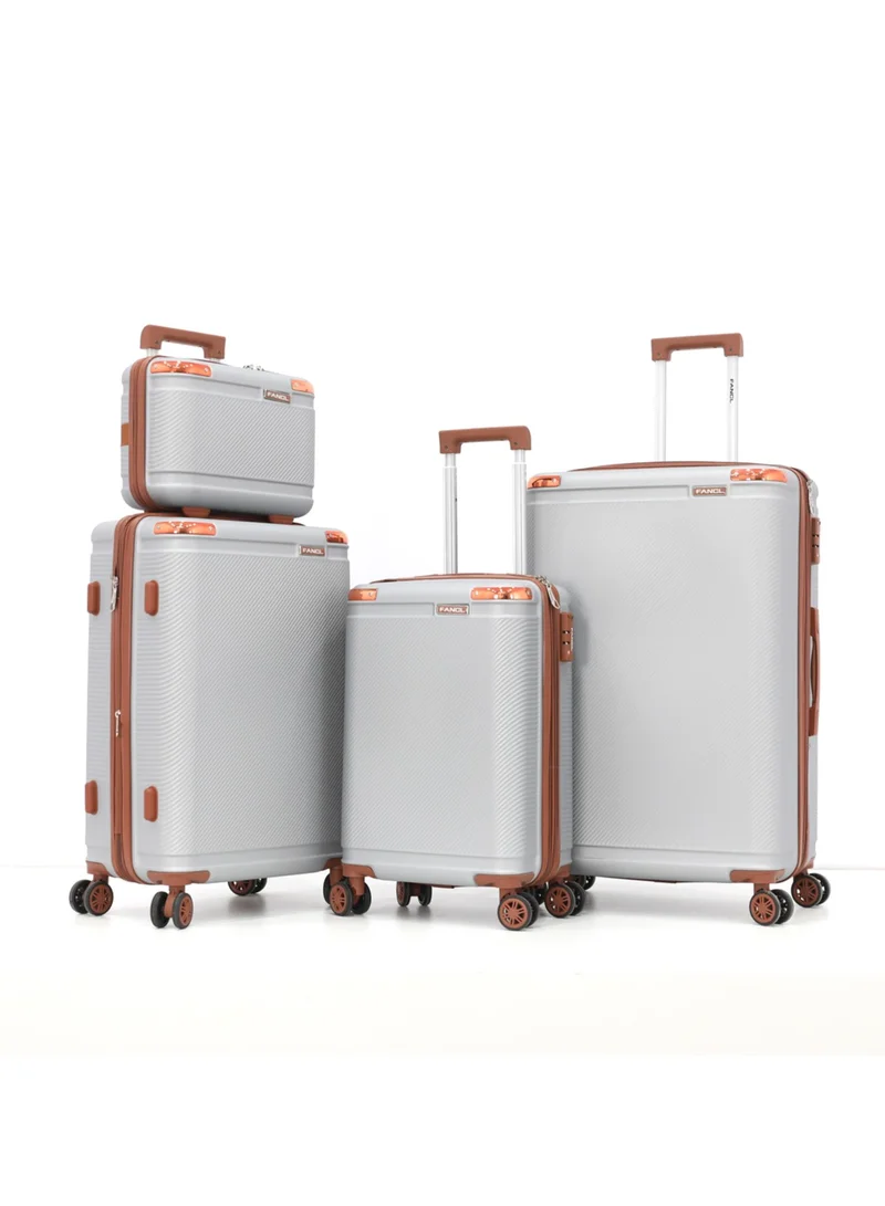 فانكل Hardshell Luggage Double Spinner Trolley Bag 4 Pieces Set,Silver (BC-14",S-20",M-24",L-28")