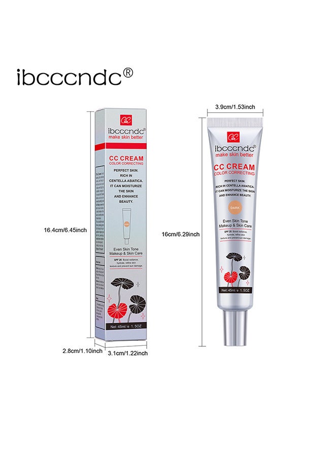 ibcccndc Skin Tone Correcting CC Cream with Centella Asiatica, Concealing and Moisturising CC Cream Color Correcting, Repairing Redness and Acne Marks, Water and Sweat Resistant, SPF 25 (01#DARK) - Image 1
