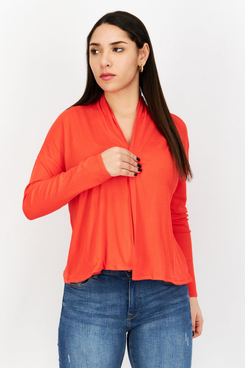 BB Dakota Women Open Front Plain Cardigan, Scarlet - Image 1