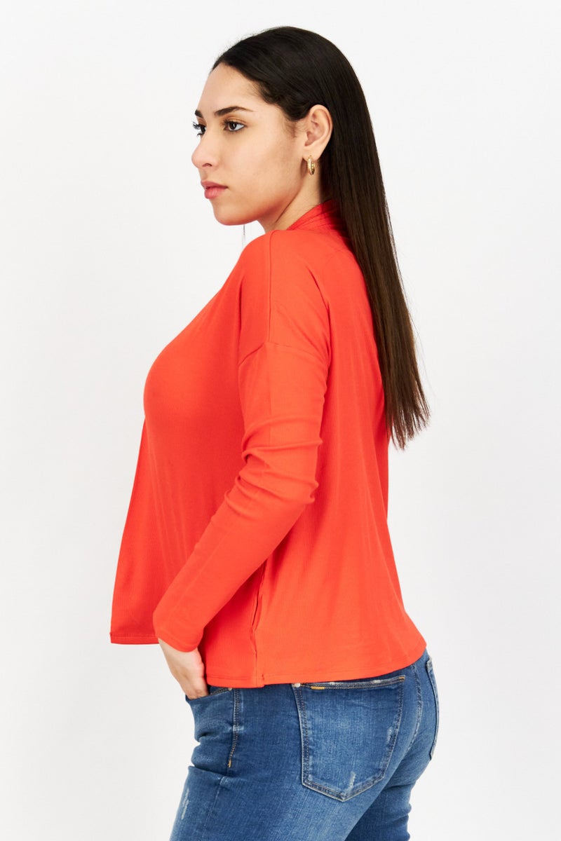 BB Dakota Women Open Front Plain Cardigan, Scarlet - Image 4