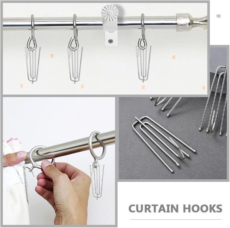 Stainless Steel Pleated Curtain Hooks 50 Pcs Easy Install Drapery Hooks - Image 4