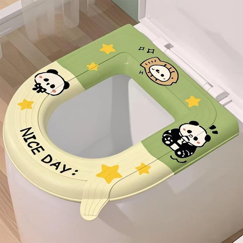 YANMENG Toilet Seat Warmer, Elongated Toilet Seat Cover, Padded Toilet Seat Cushion, O-shaped Washable or Portable Toilet Lid Tank Cover.（Cartoon Panda 2 Pcs） - Image 1