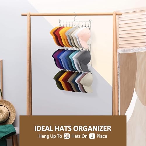ZEDODIER Hat Hanger Hat Rack for Baseball Caps, 30 Hooks, Space Saving Hat Holder Closet Organizers and Storage, Silver - Image 3