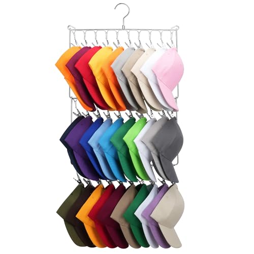 ZEDODIER Hat Hanger Hat Rack for Baseball Caps, 30 Hooks, Space Saving Hat Holder Closet Organizers and Storage, Silver - Image 1