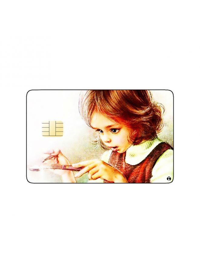 RKN PRINTED BANK CARD STICKER Cute Girl Drawing With Puppy - Image 1