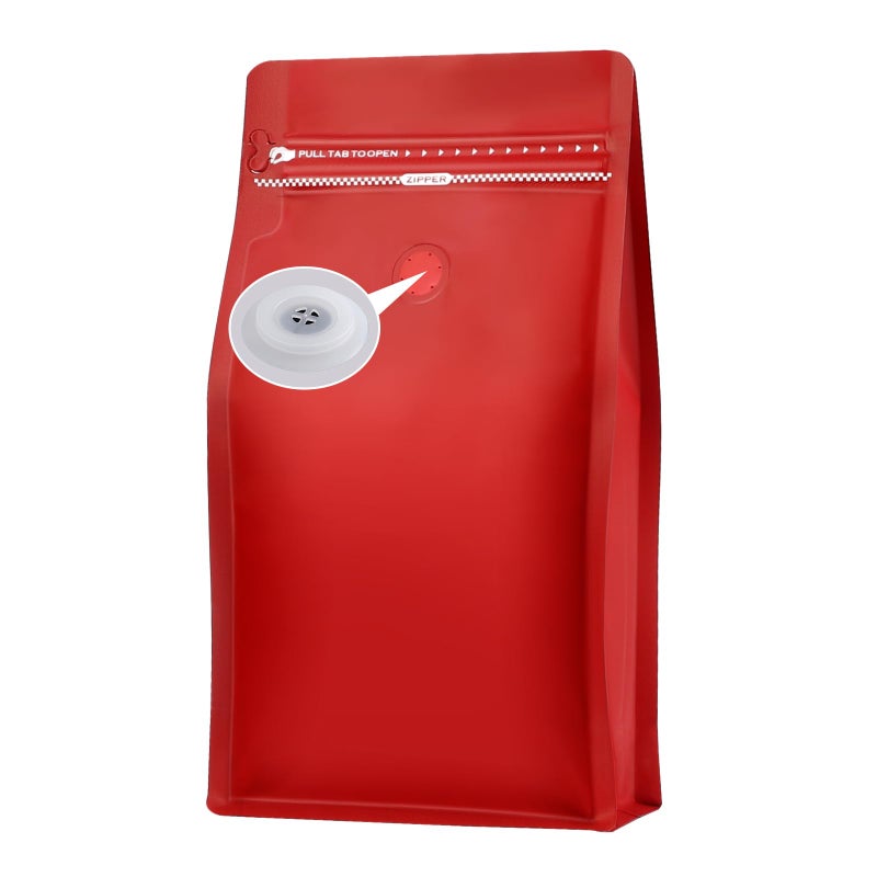 REMTAP Coffee Bags with Valve50pcs1lb16oz Red High Barrier Aluminumed Foil Flat Bottom Standing Coffee Beans Storage BagsReusable Heat Sealable Side Zipper Pouches for Home or Store