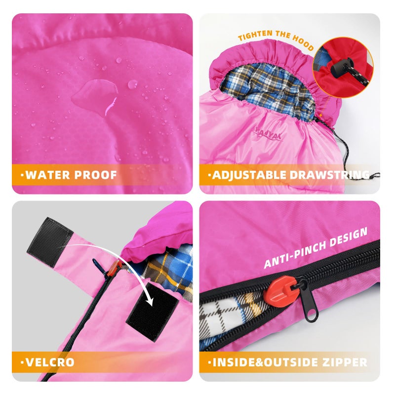 KANYAK Pink Sleeping Bag with Carry Bag, Warm Washable and Skin-Friendly Camping Sleeping Bag for Festival Sleep-Outs or Outdoor Adventures - Image 3