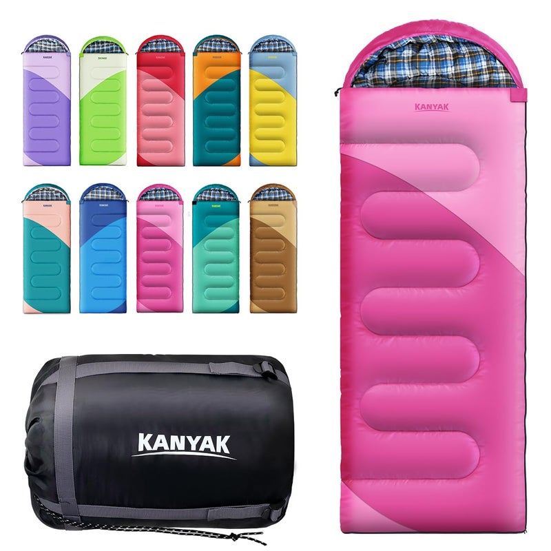 KANYAK Pink Sleeping Bag with Carry Bag, Warm Washable and Skin-Friendly Camping Sleeping Bag for Festival Sleep-Outs or Outdoor Adventures - Image 1