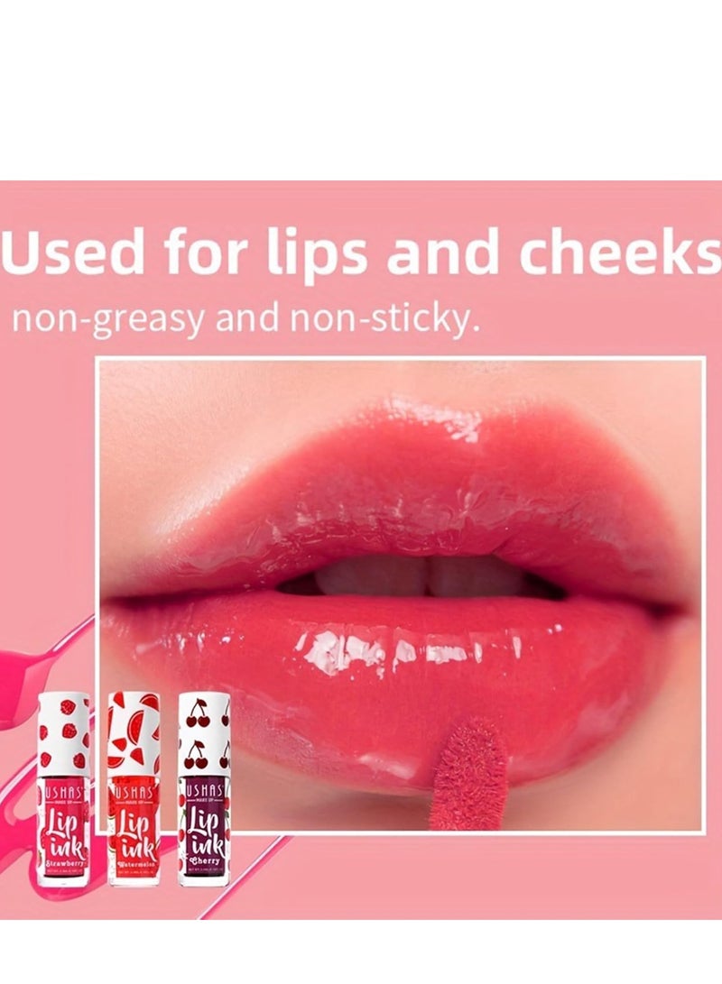 3 Colors Lip Tint Stain Set Velvet Watery Mini Moisturizing Long Wear Non-Sticky Liquid Lipstick Natural Color For Cheeks Makeup - Image 4