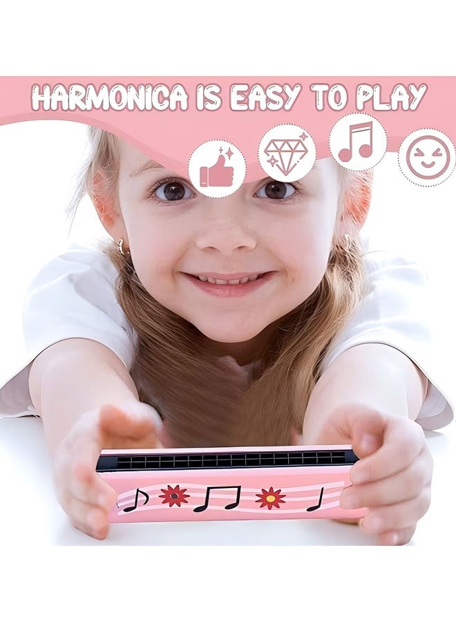دبليو أف أف أو عبوتان من الهارمونيكا للأطفال - هارمونيكا خفيفة الوزن بعشرة وستة عشر فتحة مزدوجة - هارمونيكا خشبية للأطفال - هارمونيكا بنقوش كرتونية للأطفال - لعبة موسيقية للمبتدئين من الكبار - الهدية المثالية للتقديم - وردي/أخضر - Image 4
