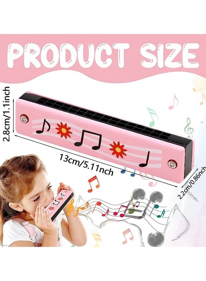 دبليو أف أف أو عبوتان من الهارمونيكا للأطفال - هارمونيكا خفيفة الوزن بعشرة وستة عشر فتحة مزدوجة - هارمونيكا خشبية للأطفال - هارمونيكا بنقوش كرتونية للأطفال - لعبة موسيقية للمبتدئين من الكبار - الهدية المثالية للتقديم - وردي/أخضر - Image 2