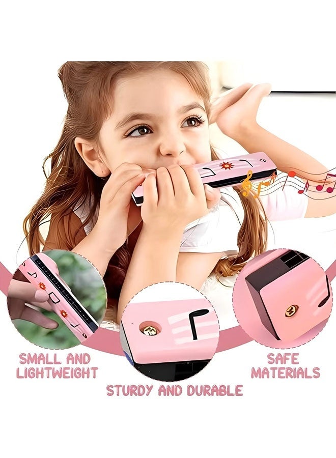 دبليو أف أف أو عبوتان من الهارمونيكا للأطفال - هارمونيكا خفيفة الوزن بعشرة وستة عشر فتحة مزدوجة - هارمونيكا خشبية للأطفال - هارمونيكا بنقوش كرتونية للأطفال - لعبة موسيقية للمبتدئين من الكبار - الهدية المثالية للتقديم - وردي/أخضر - Image 3