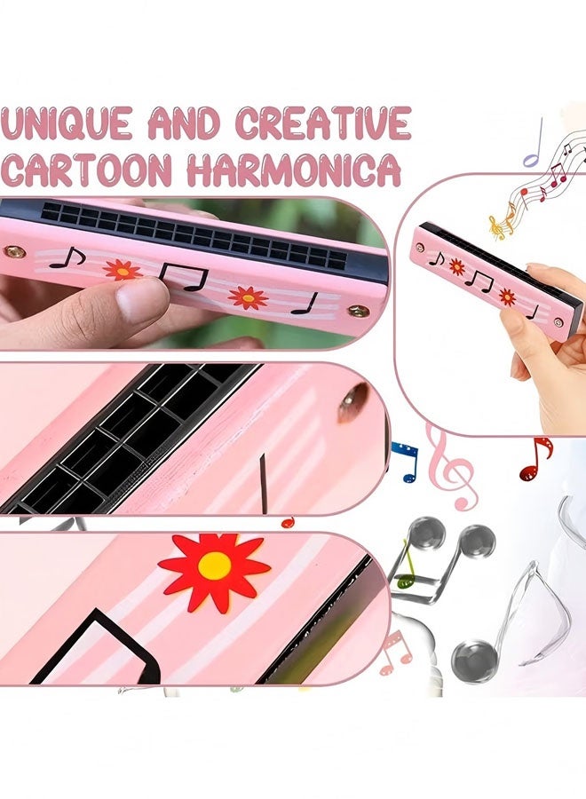 دبليو أف أف أو عبوتان من الهارمونيكا للأطفال - هارمونيكا خفيفة الوزن بعشرة وستة عشر فتحة مزدوجة - هارمونيكا خشبية للأطفال - هارمونيكا بنقوش كرتونية للأطفال - لعبة موسيقية للمبتدئين من الكبار - الهدية المثالية للتقديم - وردي/أخضر - Image 5
