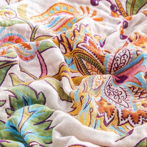 XIBLC Boho Throw Blanket for Bed, 100% Cotton Soft Rustic Quilt Fall Blanket, 90"x98" Floral Printed Farmhouse Decor Bed Blankets, All Season Rustic Reversible Bohemian Throw Quilt - Image 5