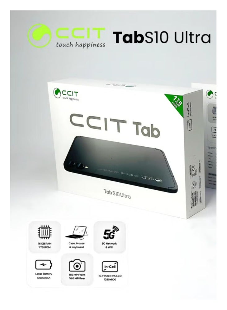 CCIT Tab S10 Ultra 10.1-Inch Android Tablet | 16GB RAM + 1TB ROM | Full HD Display | 10000mAh Battery | With Stylus, Keyboard & Mouse | Dual SIM 4G-Black - Image 3