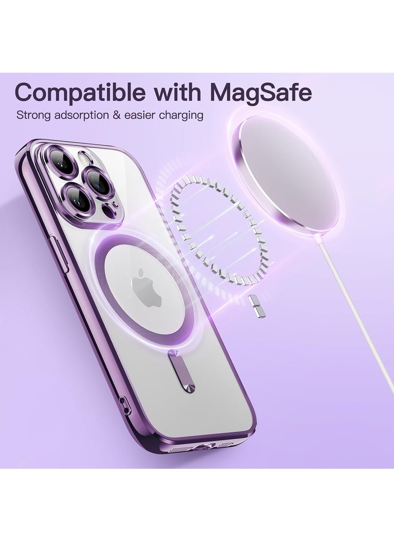 Magnetic Clear Case for iPhone 13 Pro with Camera Lens Protector Full Protection Case Compatible with MagSafe Elegant Anti-Scratch Case Cover Purple/Clear