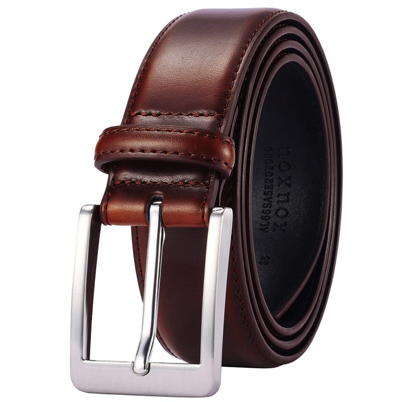 XOUXOU Men's Casual Leather Jeans Belts Classic Work Business Dress Belt with Prong Buckle for Men (Brown (S101), 46 (Waist 44)) - Image 1