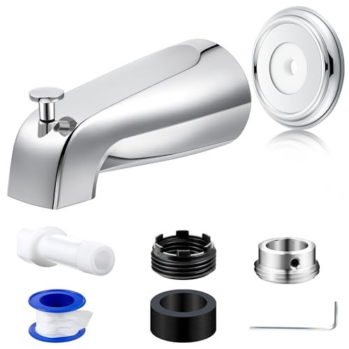 Dreyoo Diverter Tub Spout with Tub Spout Cover Ring Universal Fits 12 Copper Pipe 12 IPS and 34 IPS Bathroom Bathtub Faucet Replacement with Foam Gasket Adapters and Hex Wrench Chrome - Image 1