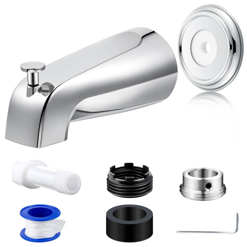 Dreyoo Diverter Tub Spout with Tub Spout Cover Ring Universal Fits 12 Copper Pipe 12 IPS and 34 IPS Bathroom Bathtub Faucet Replacement with Foam Gasket Adapters and Hex Wrench Chrome - Image 2