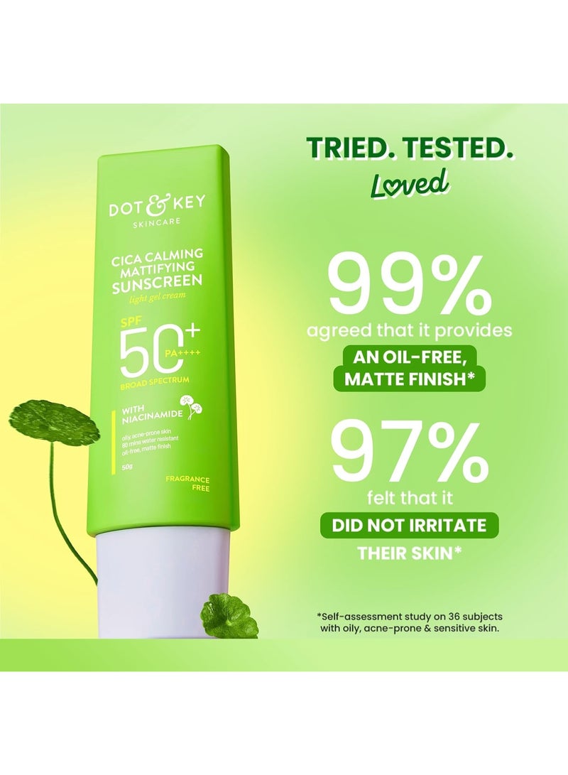 Dot & Key CICA Calming Mattifying Sunscreen SPF 50 PA++++ | For Oily Acne Prone & Sensitive Skin | UVA/UVB Protection | No White Cast, Ultra Light, Fragrance Free & Quick Absorbing | 50g - Image 5