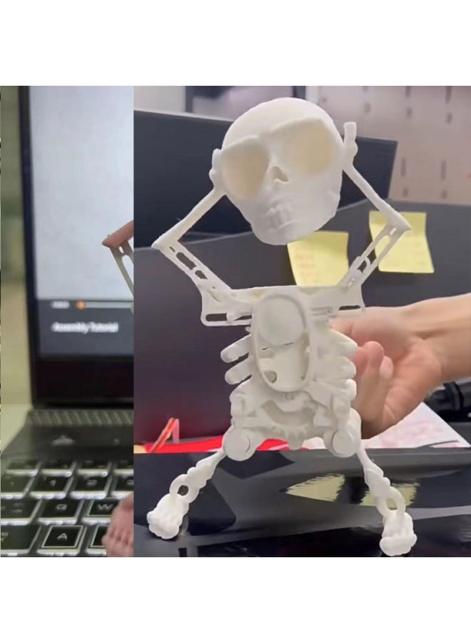 Loquat Pink Skeleton Bone Ornament Dancing Skull Skeleton Frame Head Shaking Sand Carving Gear String Toy-Specifications:Pink White  - Image 4
