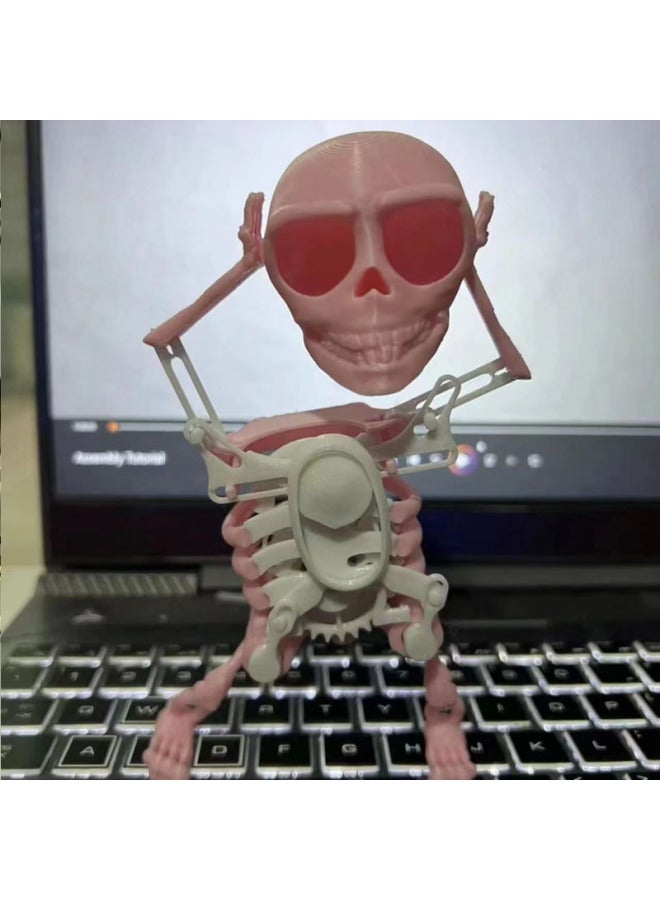 Loquat Pink Skeleton Bone Ornament Dancing Skull Skeleton Frame Head Shaking Sand Carving Gear String Toy-Specifications:Pink White  - Image 5