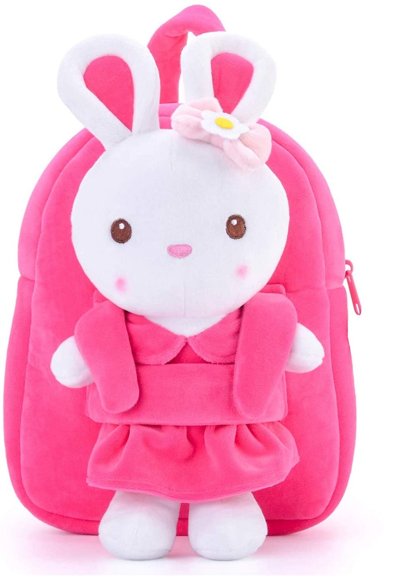 Frantic Boy's Girl's Soft Velvet Plush Rabbit Animal Cartoon School Standard 1 Compartment Backpack Bag (Pink, 2 To 5 Years) Standard,10 Litres - Image 1