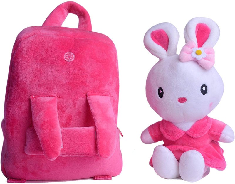Frantic Boy's Girl's Soft Velvet Plush Rabbit Animal Cartoon School Standard 1 Compartment Backpack Bag (Pink, 2 To 5 Years) Standard,10 Litres - Image 5