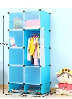 Generic Cube Storage Organizer Cabinet Closet Storage Shelves Plastic Storage Shelving for Bedroom, Living Room, Office, White with Doors (8 cube blue)  - Image 3
