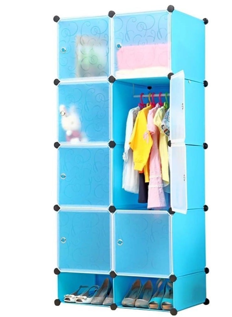 Generic Cube Storage Organizer Cabinet Closet Storage Shelves Plastic Storage Shelving for Bedroom, Living Room, Office, White with Doors (8 cube blue)  - Image 5