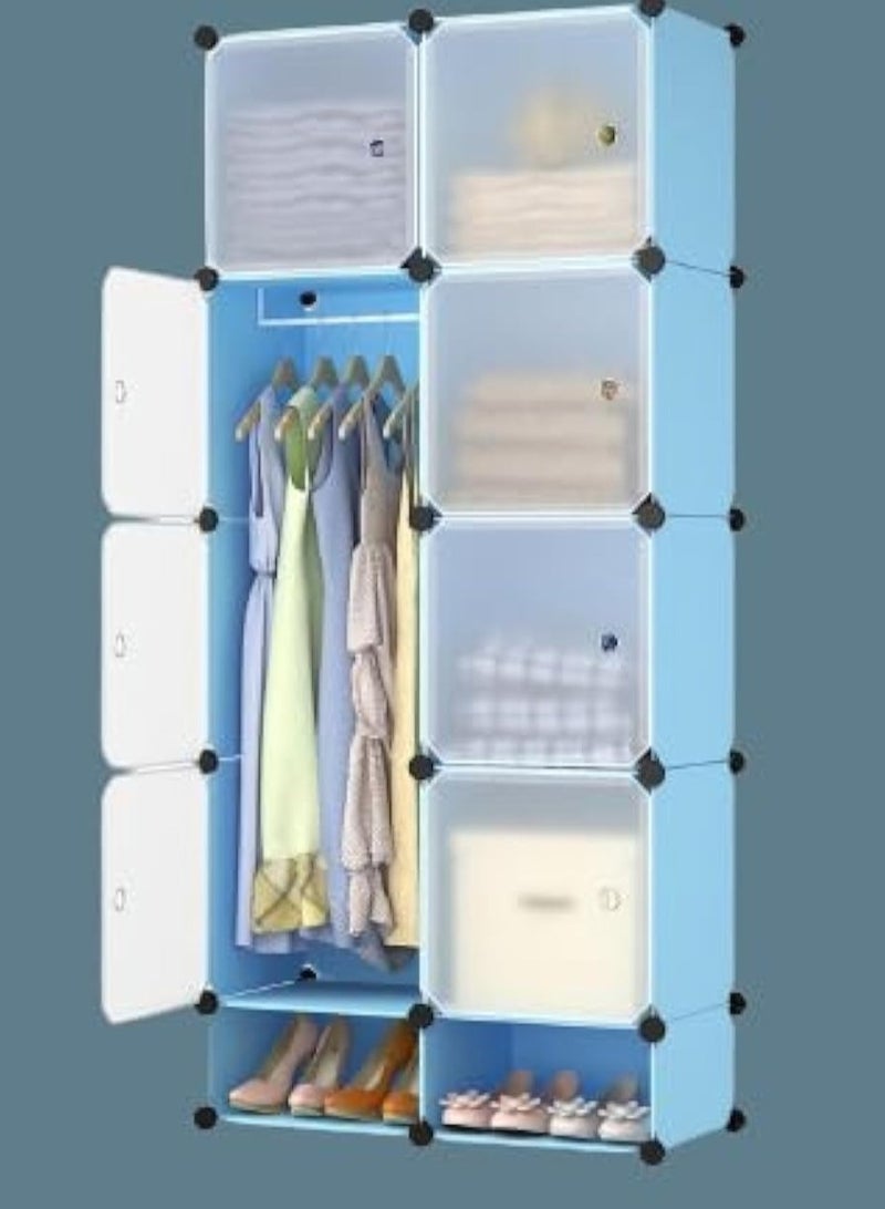 Generic Cube Storage Organizer Cabinet Closet Storage Shelves Plastic Storage Shelving for Bedroom, Living Room, Office, White with Doors (8 cube blue)  - Image 1