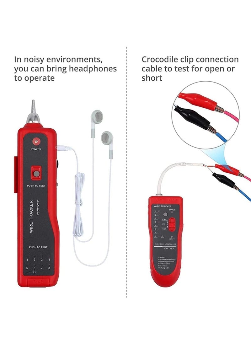 RuhZa RuHZA AR868 Network Cable Wire Tracker Cable Tester UTP STP RJ11 RJ45 Cat5 Cat5E Cat6 Telephone Wire Tracker Tracer Toner Detector Line Finder RCTSTMR Red  - Image 5