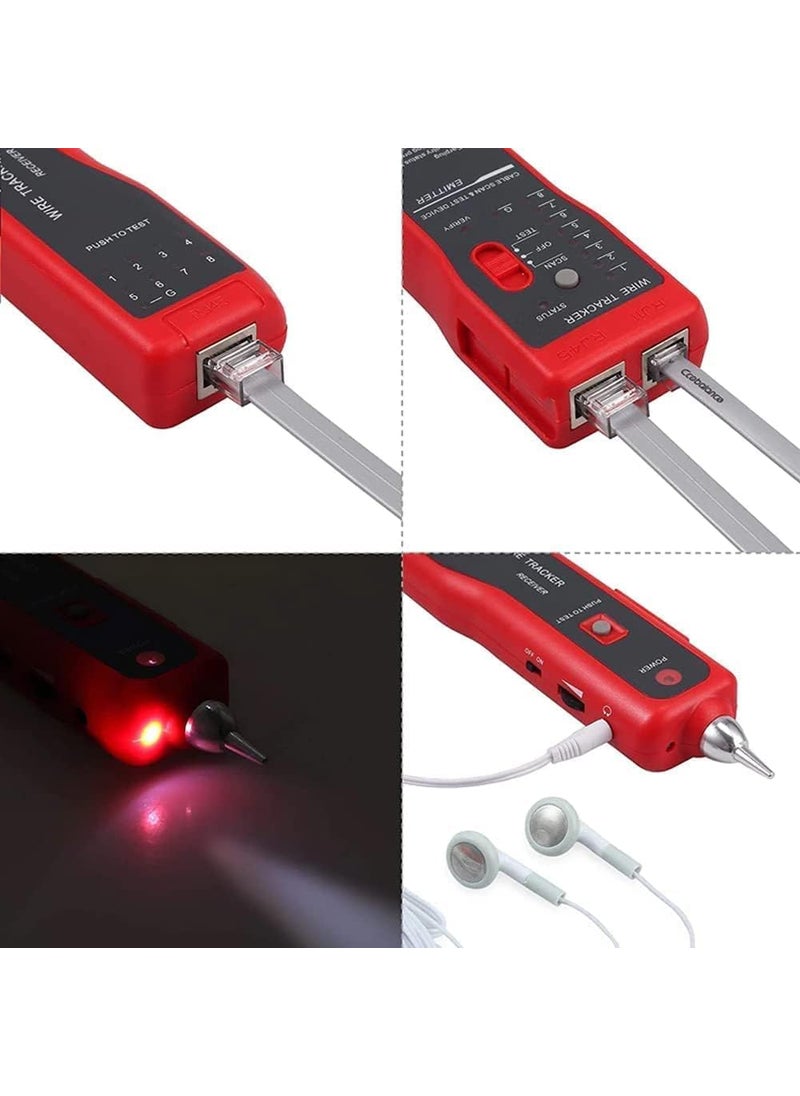 RuhZa RuHZA AR868 Network Cable Wire Tracker Cable Tester UTP STP RJ11 RJ45 Cat5 Cat5E Cat6 Telephone Wire Tracker Tracer Toner Detector Line Finder RCTSTMR Red  - Image 3