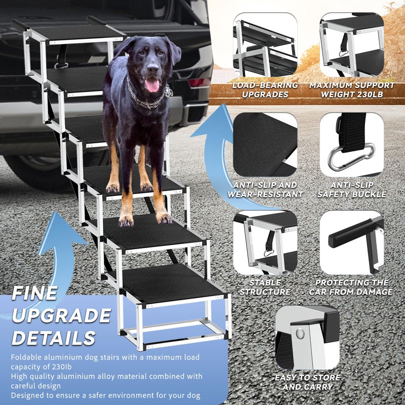 DeerGym Dog Stairs for Large Dogs - 6 Step Foldable Dog Ramp for Car 43In Non-Slip Surface Support up to 230lbs - Suitable for SUV Truck Designed Specifically for Disabled Dogs - Image 3