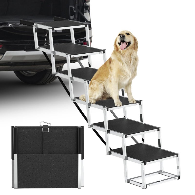 DeerGym Dog Stairs for Large Dogs - 6 Step Foldable Dog Ramp for Car 43In Non-Slip Surface Support up to 230lbs - Suitable for SUV Truck Designed Specifically for Disabled Dogs - Image 1
