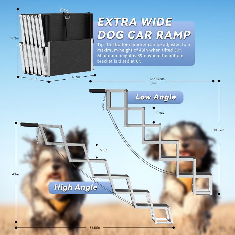 DeerGym Dog Stairs for Large Dogs - 6 Step Foldable Dog Ramp for Car 43In Non-Slip Surface Support up to 230lbs - Suitable for SUV Truck Designed Specifically for Disabled Dogs - Image 2