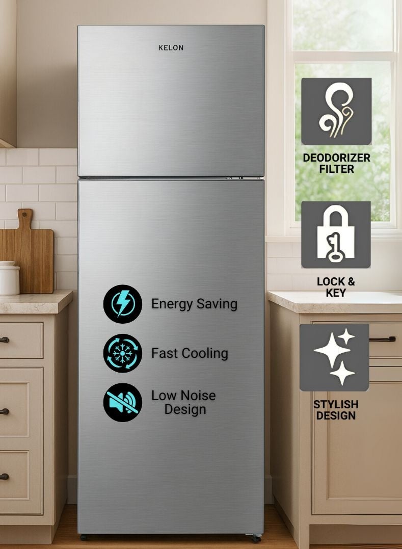 KELON 600 Litres Top Mount Refrigerator – Double Door, Extra-Large Freezer And Fridge, Adjustable Glass Shelves, Energy Efficient Cooling, Low Noise Operation, Premium White Finish – KRD-60WRS Silver - Image 4