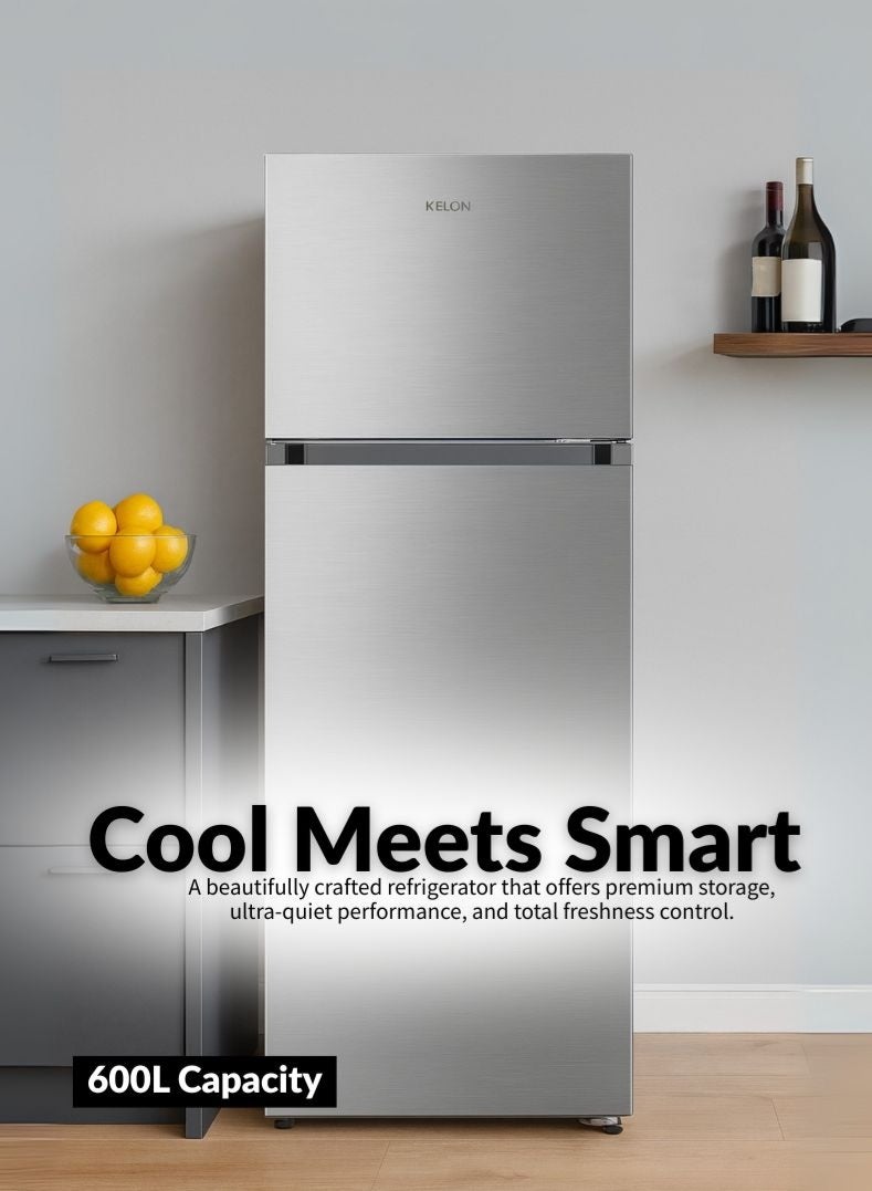 KELON 600 Litres Top Mount Refrigerator – Double Door, Extra-Large Freezer And Fridge, Adjustable Glass Shelves, Energy Efficient Cooling, Low Noise Operation, Premium White Finish – KRD-60WRS Silver - Image 1
