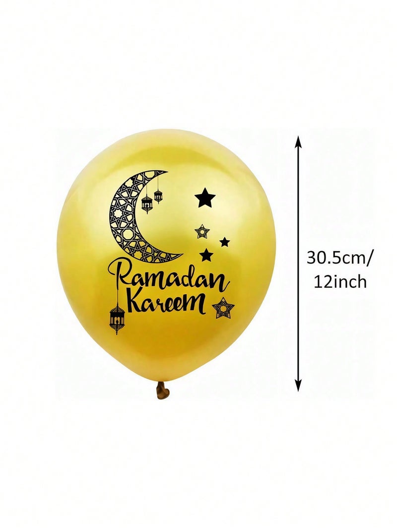 Ramadan Kareem Balloons Set Gold And Silver – 30 Latex Balloons (15 Gold + 15 Silver) With Crescent Moon And Lantern Print – Ramadan Party Decorations - Image 4