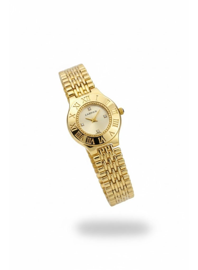 Cartier Women’s Gold Stainless Steel Watch with Gold Dial and Roman Numeral Bezel