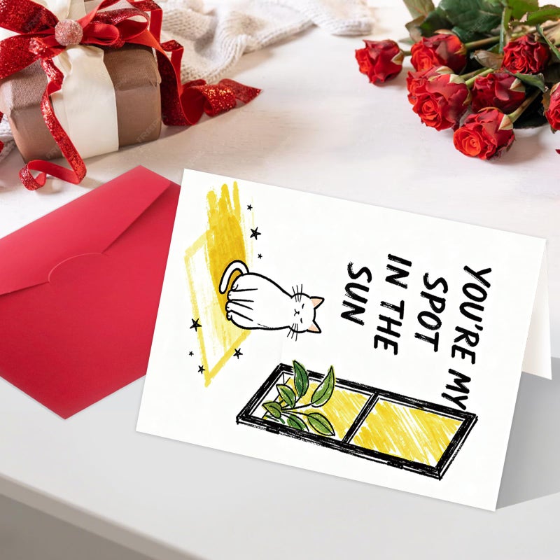 MQMRYeto Cute Cat Valentines Day Card Gift,Lovely Anniversary Card for Boyfriend or Husband, Wife or Girlfriend,'You're My Spot In The Sun' - Image 5
