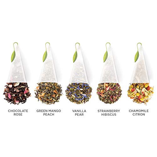 Tea Forte Jardin 3-Piece Premium Tea Gift Set with Rose Pink Cafe Cup with Lid, Tea Tray and 10 Assorted 2 of Each Variety Organic Handcrafted Pyramid Infuser Tea Bags - Image 4