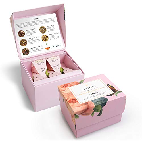 Tea Forte Jardin 3-Piece Premium Tea Gift Set with Rose Pink Cafe Cup with Lid, Tea Tray and 10 Assorted 2 of Each Variety Organic Handcrafted Pyramid Infuser Tea Bags - Image 3